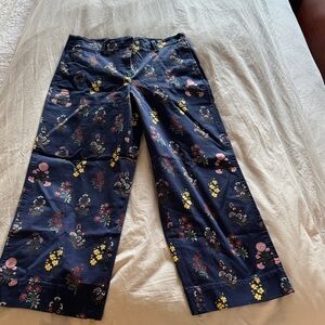Talbots Navy Floral Print Pants with Pink and Yellow Accents